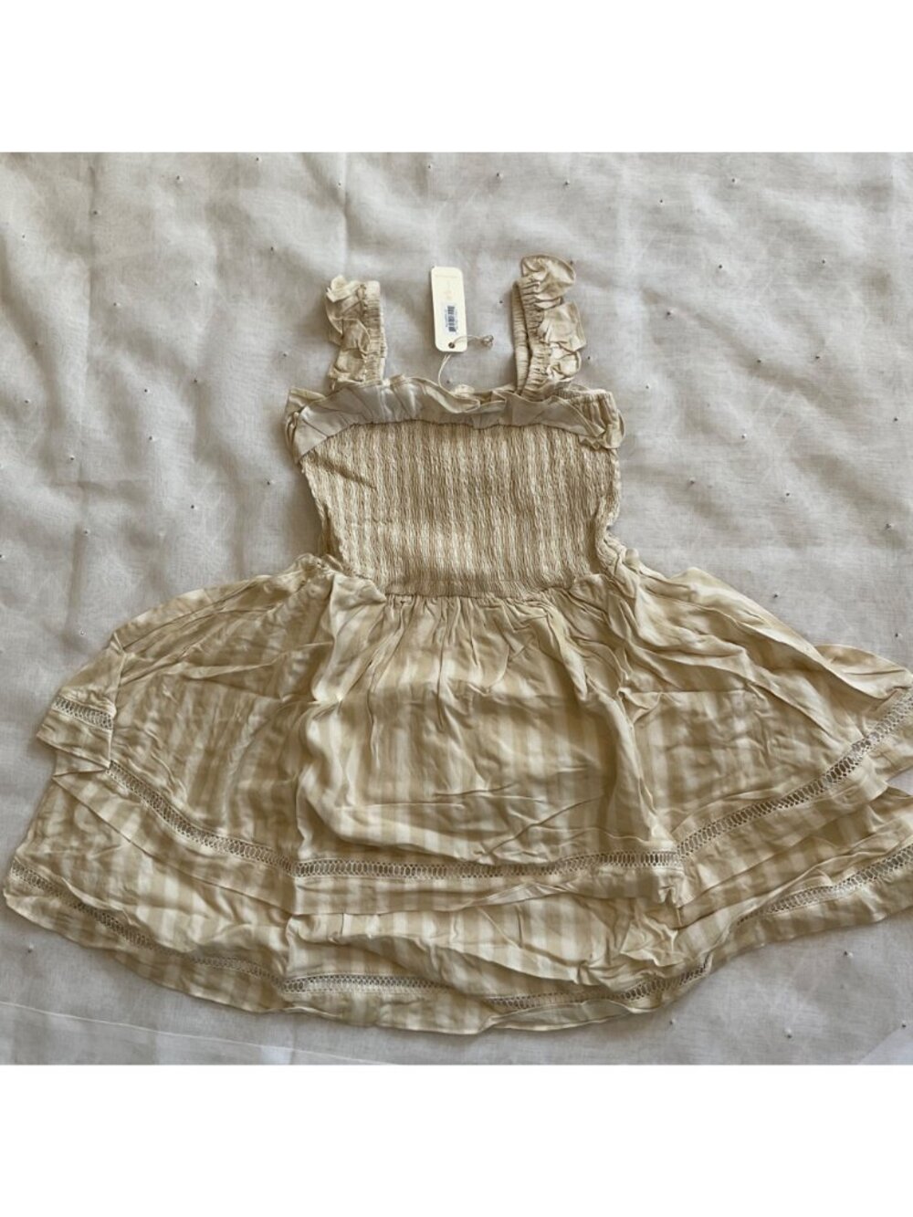 NWT NORALEE birdie dress sage stripe beige girl 10y - Picture 2 of 5